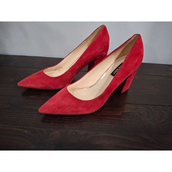 Nine West Cara Red Suede Leather Block Heel Pumps/Pre-owned, Sz 8M EUC - Picture 1 of 10